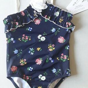 Janie and Jack Navy Floral Kids Swim One Piece
